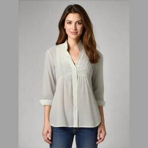 Mystree White Button Front Pleat Top Small